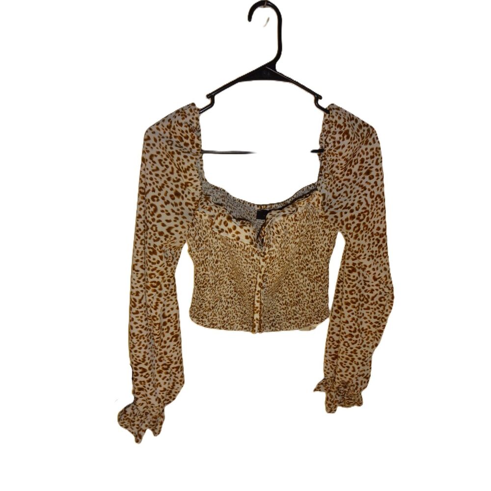 Anna Grace Brown Tan Leopard Print Off Shoulder Crop Top Size Small